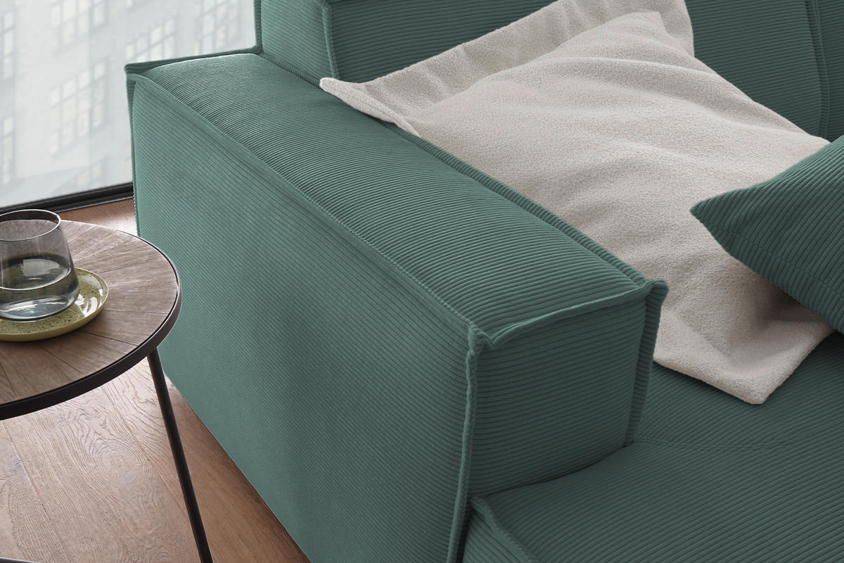 BIG SOFA SAMU Grün Cord - Schwarz/Grün, Textil (256/72/168cm) - KAWOLA