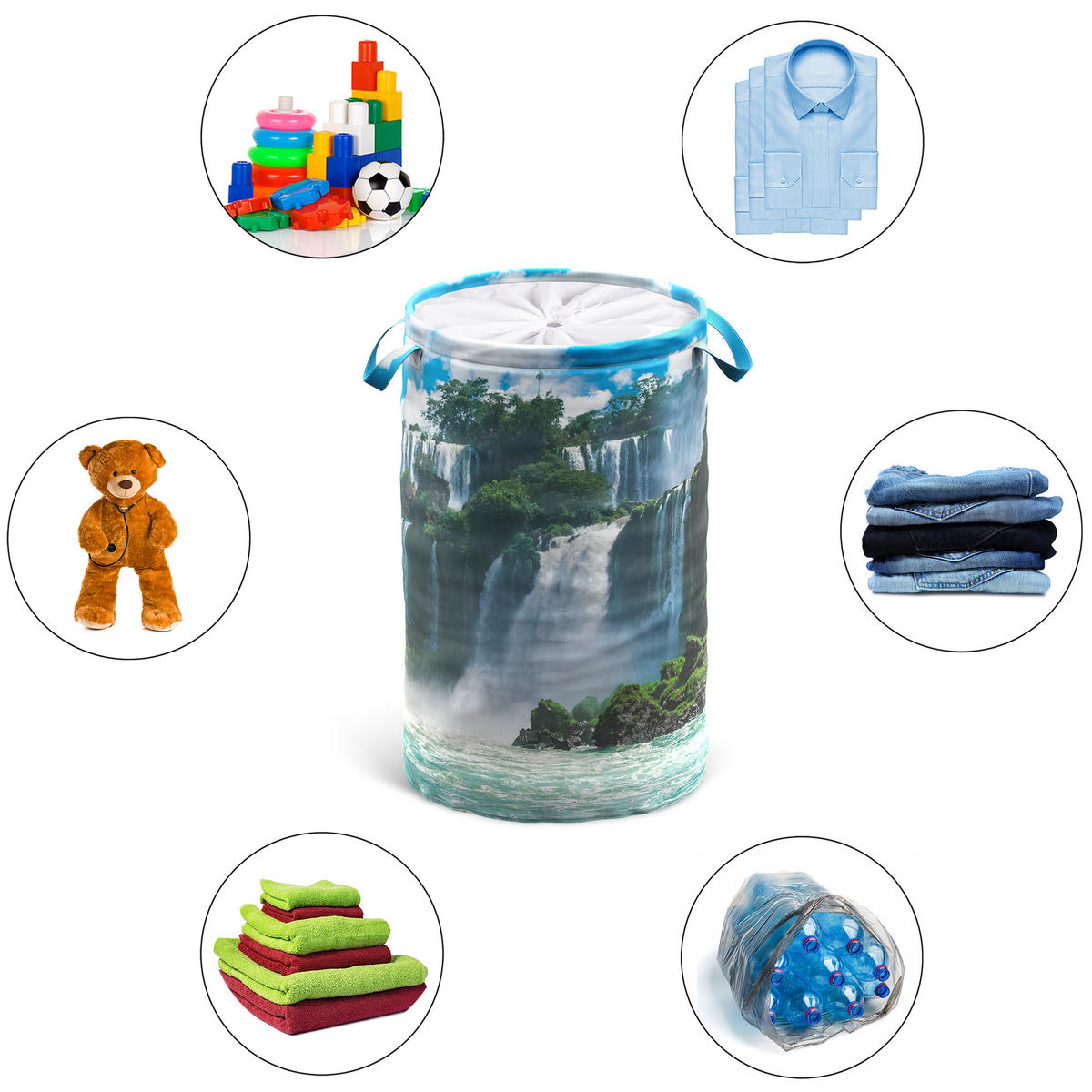 WÄSCHEKORB Wasserfall - Blau, Textil (37/55/55cm) - Sanilo