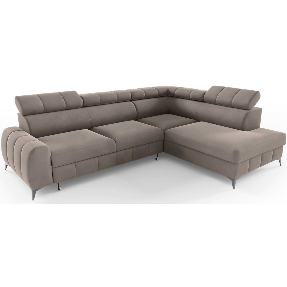 ECKSOFA London Hellbraun Velours - Hellbraun/Schwarz, Textil/Metall (203/274cm) - Selsey