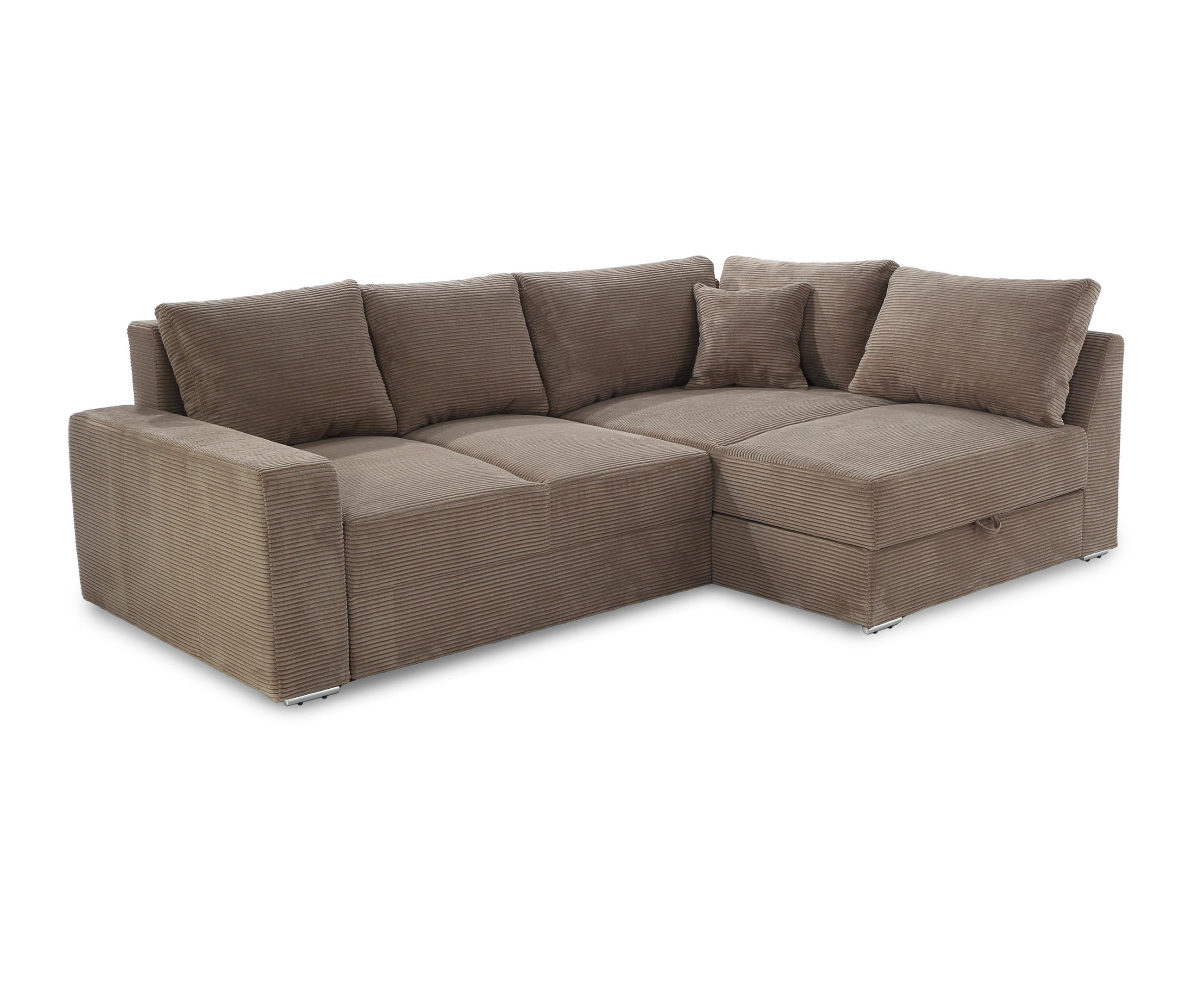 ECKSOFA-DAUERSCHLÄFER Boxspring Federkern Topper Bettkasten, seitenverkehrt montierbar B260/T181/H88 cm, Cord Braun Taupe / 15234 - Taupe/Chromfarben, Textil/Metall (260/181cm) - luma-home
