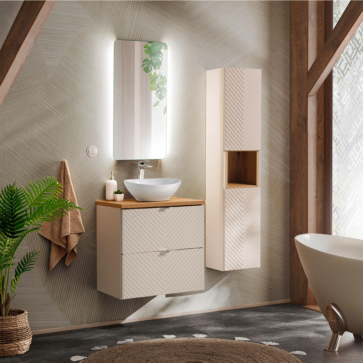 BADMÖBEL 60.4cm Manoa 2er-Set Kaschmir - Beige, Holzwerkstoff (60.4/59/40cm) - Petits-meubles