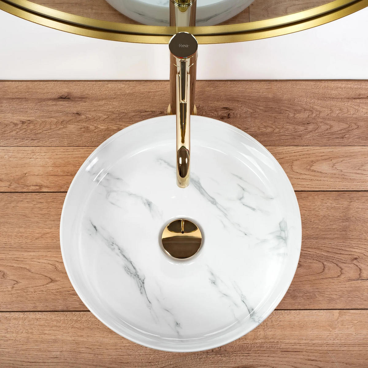 AUFSATZWASCHBECKEN Rea Sami Nature Marble - Weiß, Keramik (36/11.5/36cm) - REA