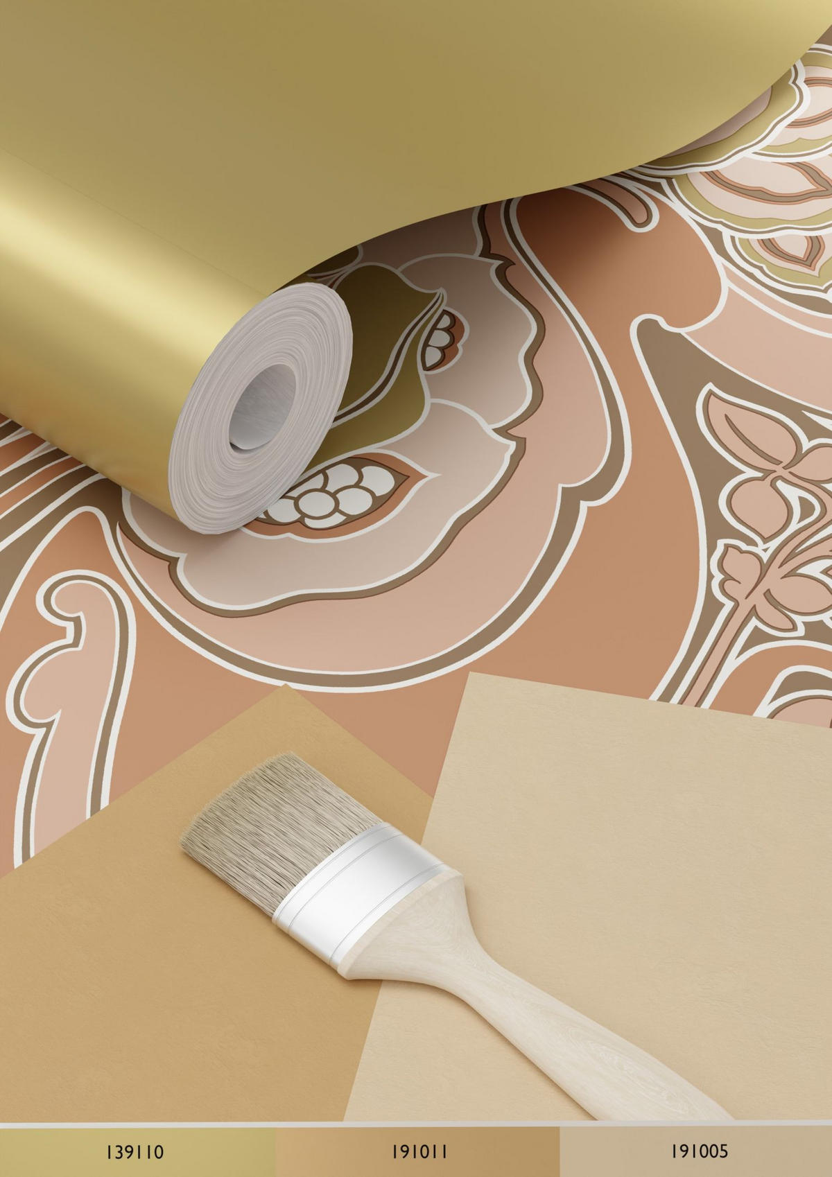 TAPETE Blumenmuster im Jugendstil 53 cm x 10.05 m - Terracotta, Papier (53/1000cm) - ESTAhome