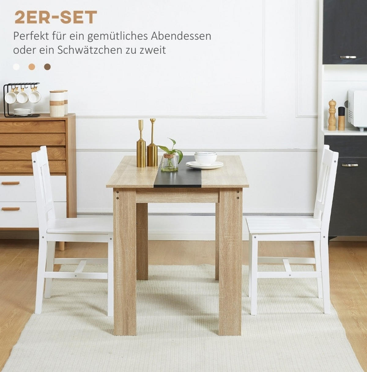 ESSZIMMERSTUHL 2er-Set 46,5 x 41 x 85,5 cm Massivholz Weiß - Weiß, Holz (46.5/85.5/41cm) - Meubliv