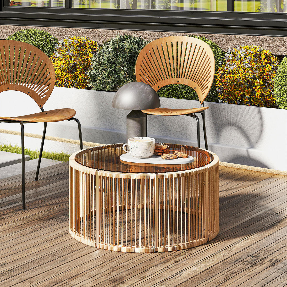 GARTENTISCH DE-13713 mit Glasplatte Braun - Braun, Kunststoff (70/70/33cm) - ComfortXL