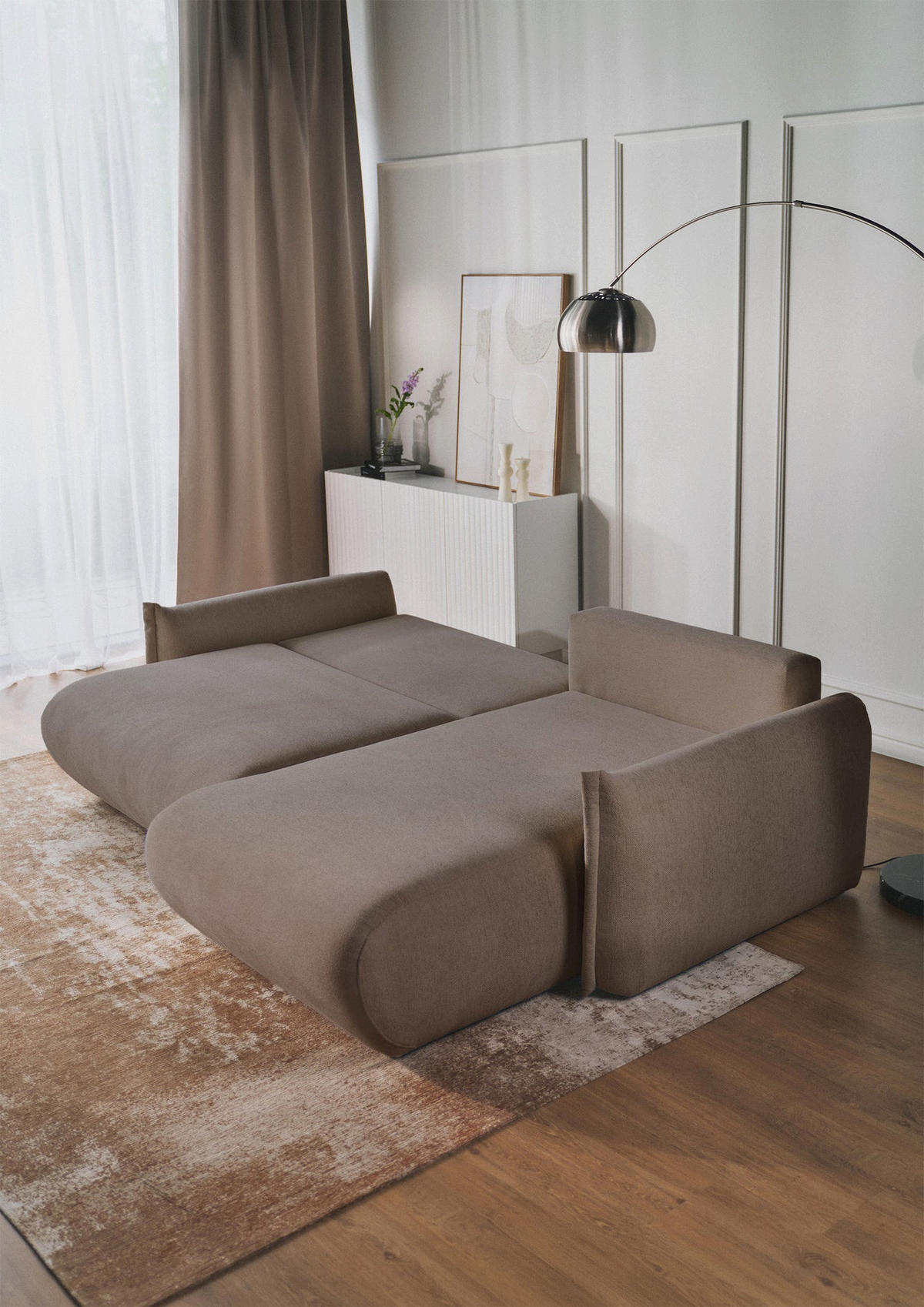 ROHOVÁ SEDAČKA Cushi světle hnědá žinylka - černá/světle hnědá, textil/plast (183/252cm) - Selsey