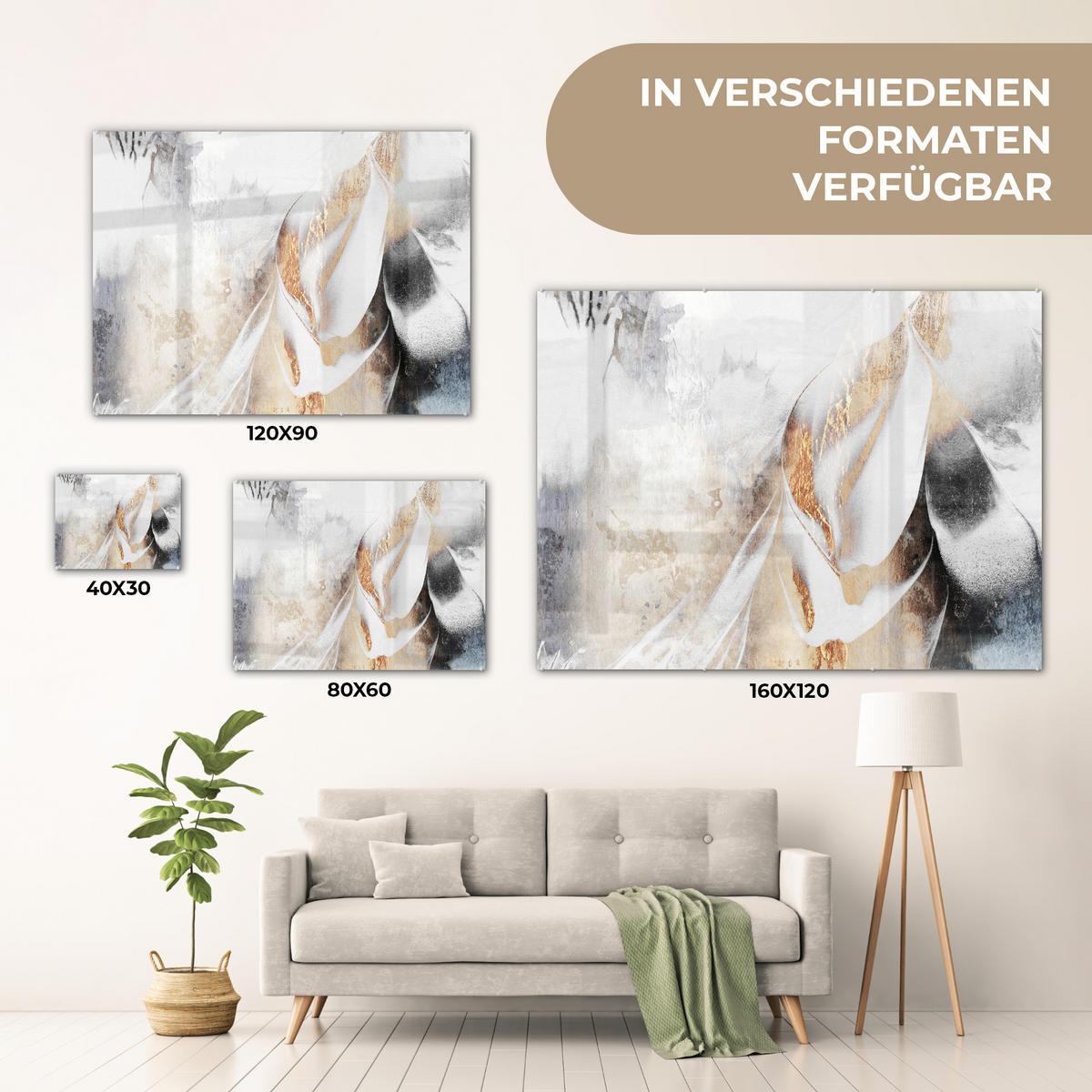 OBRAZ NA AKRYLOVOM SKLE Luxusné - abstraktné - zlaté - biele 80x60 cm - zlatá, sklo (80/60cm) - MuchoWow