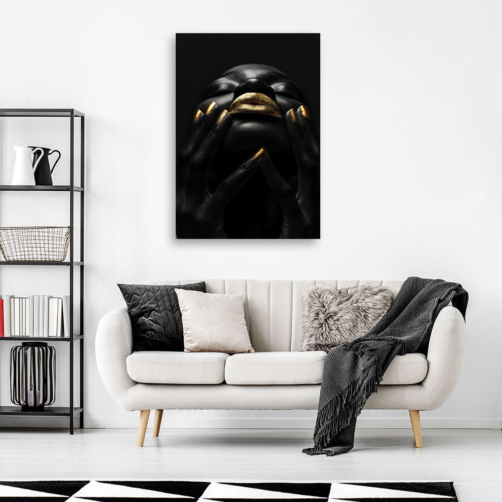 LEINWANDBILD Afrikanische Frau Porträt 60x90cm - Schwarz, Textil (60/90cm) - Feeby