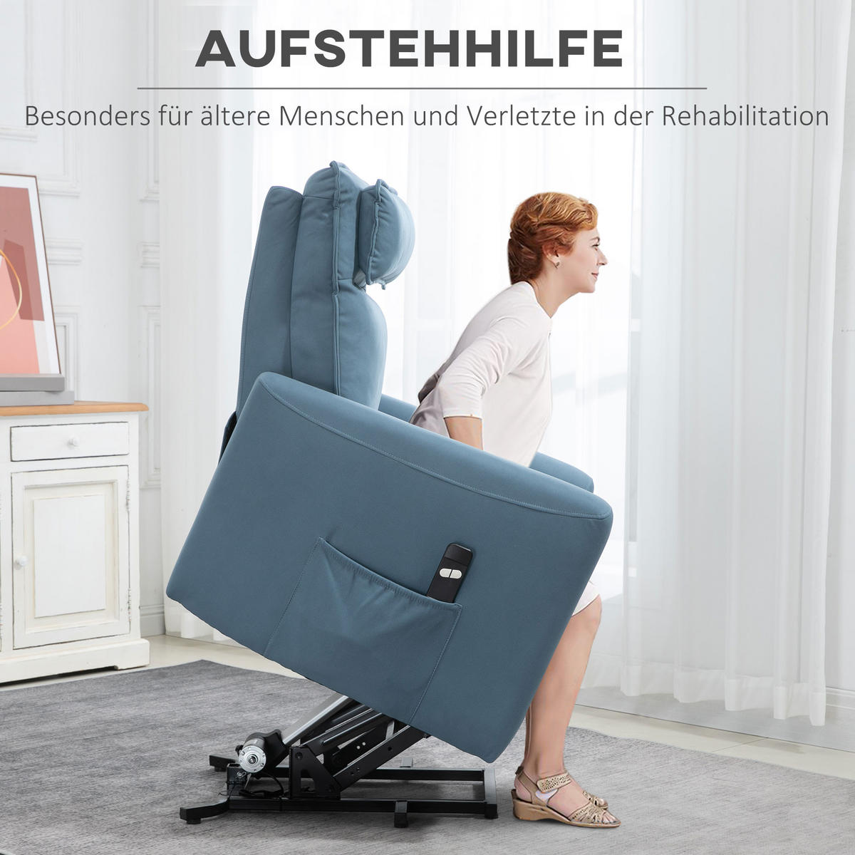 SESSEL mit Aufstehhilfe, Samt Stahl Blau - Blau, Textil (89.5/105/84cm) - HOMCOM