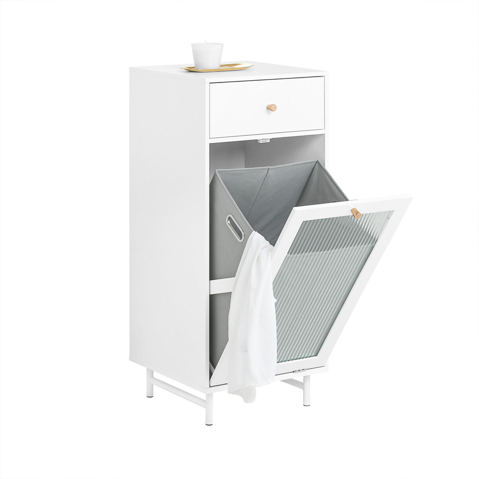 WÄSCHESCHRANK mit Wäschesack Weiß - Weiß, Glas/Holzwerkstoff (40/96/40cm) - SoBuy
