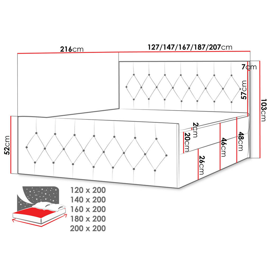 Thumbnail - Mirjan24 Boxbett, Beige, Holz, H3, 120x200 cm, Schlafzimmer, Betten, Boxspringbetten