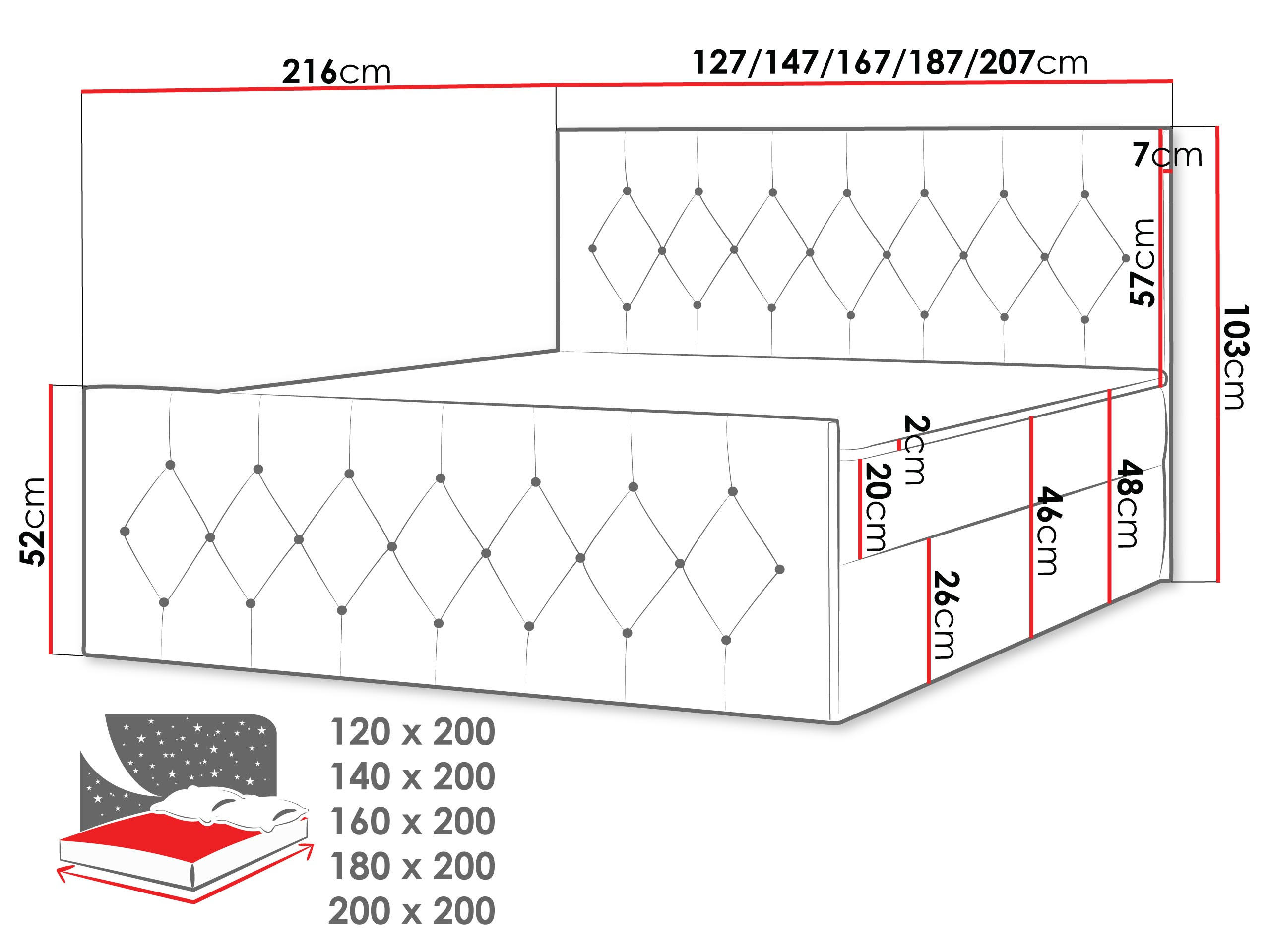Thumbnail - Mirjan24 Boxbett, Schwarz, Holz, H3, 200x200 cm, Schlafzimmer, Betten, Boxspringbetten