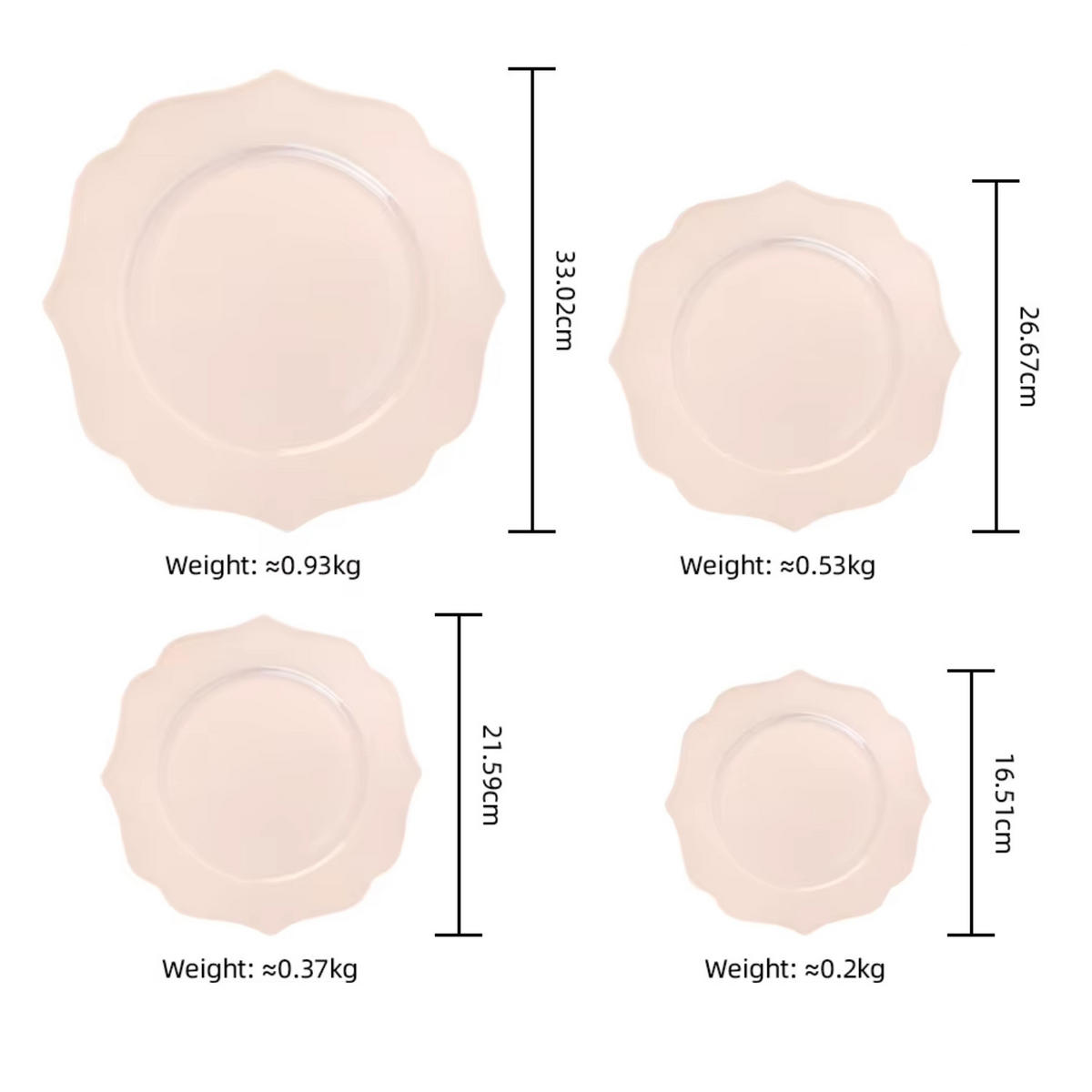 TELLERSET Rosa Bone China 4tlg Ø33 Ø27 Ø22 Ø16 cm - Hellrosa, Keramik (33/33/3cm) - Quality Elegance