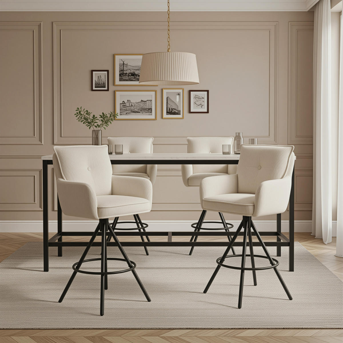 BARHOCKER Nila 2er-Set - Creme/Schwarz, Textil/Metall (55/102/58cm) - DUBI Möbel