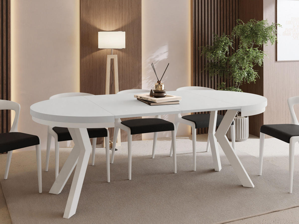 ESSTISCH Savio Weiß Neo rund ausziehbar verlängerbar XXL, Weiß 100-200/100/77 cm - Weiß, Holz/Holzwerkstoff (100/100/77cm) - WFL GROUP
