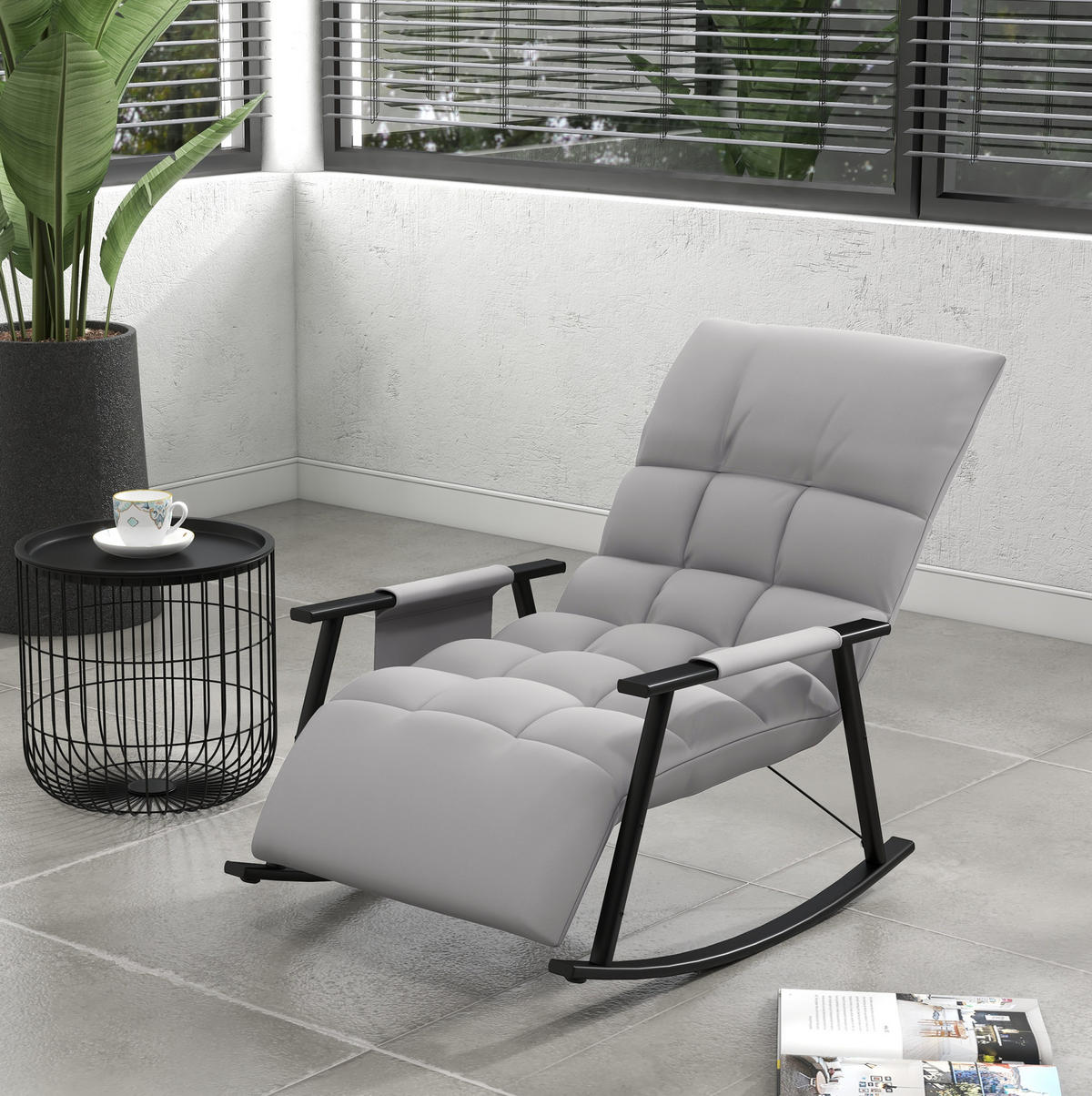 RELAX-SCHAUKELSTUHL 60/134/70 cm mit Mikrofaserbezug und verstellbarer Rückenlehne - Grau, Textil (134/70/60cm) - BEAOK