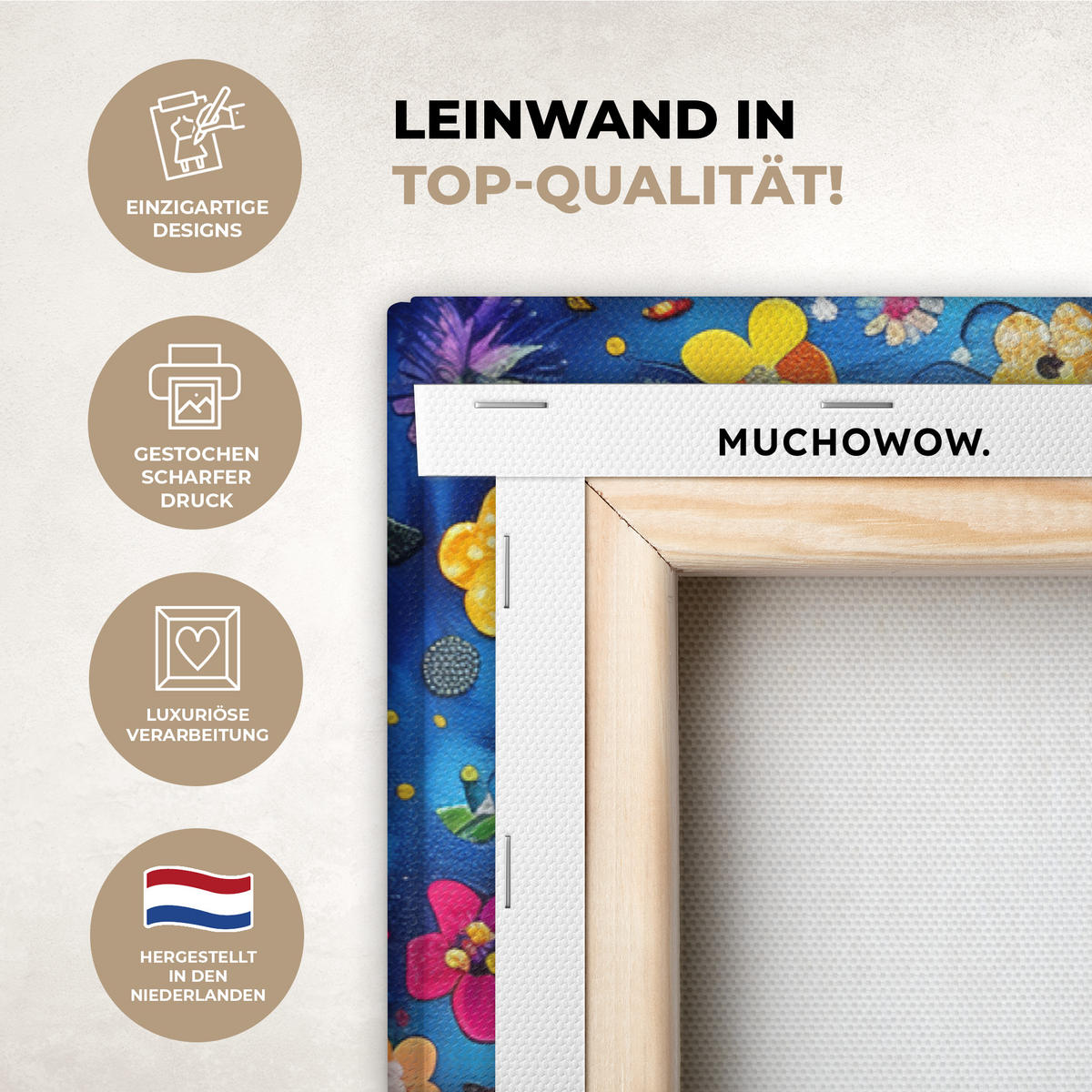 LEINWANDBILD Kunst - Baum des Lebens - Blumen - Hippie Wohnzimmer 120x80 cm - Dunkelblau, Textil (120/80cm) - MuchoWow