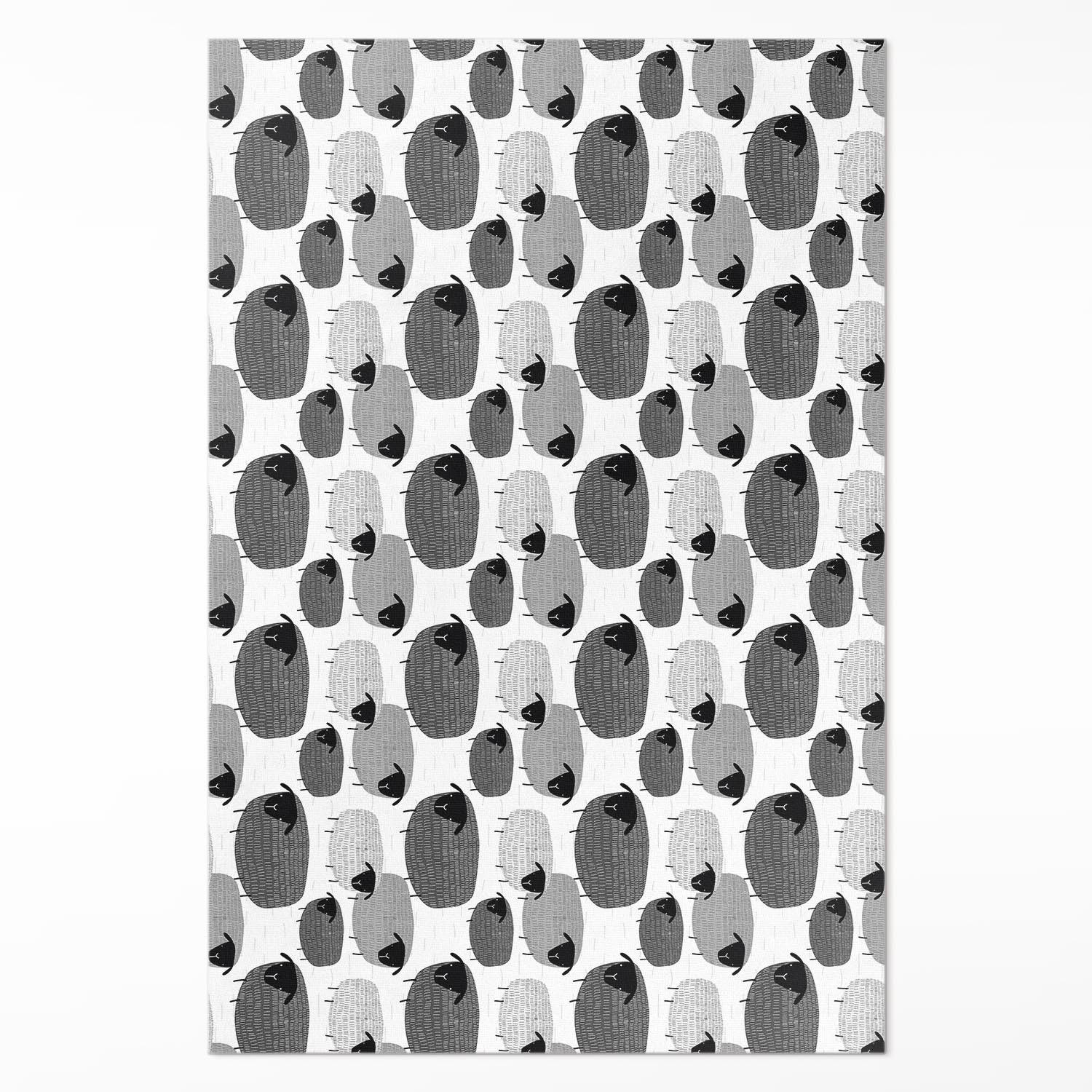 TEPPICH 150x225 cm Gemalte Schafe Regelmäßiges Muster - Schieferfarben, Kunststoff (150/225cm) - Wallfluent