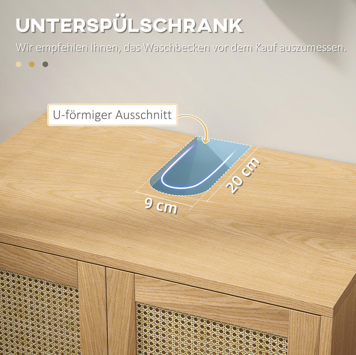 WASCHBECKENUNTERSCHRANK mit Rattanoptik 60 x 39 x 60 cm Oak - Eichefarben, Holzwerkstoff (39/60/60cm) - Beauniv