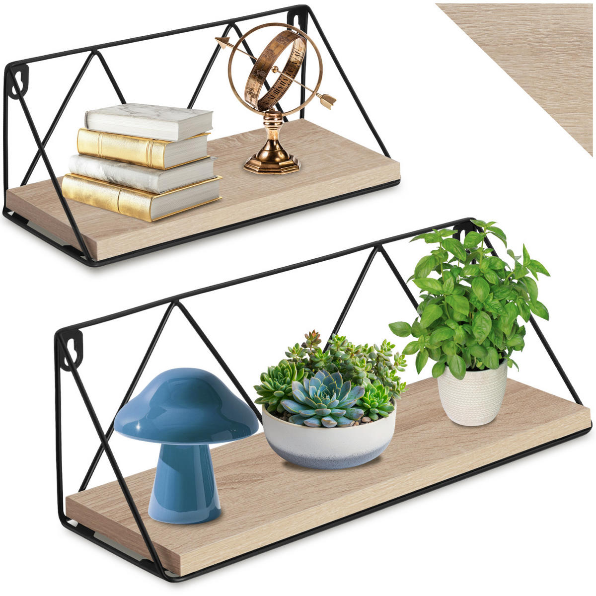WANDREGAL 2er Set Rockport,Tiefe 13 cm,Industrial Holz hell, Eiche Sonoma - Naturfarben, Holzwerkstoff (13/14.5/41cm) - tectake