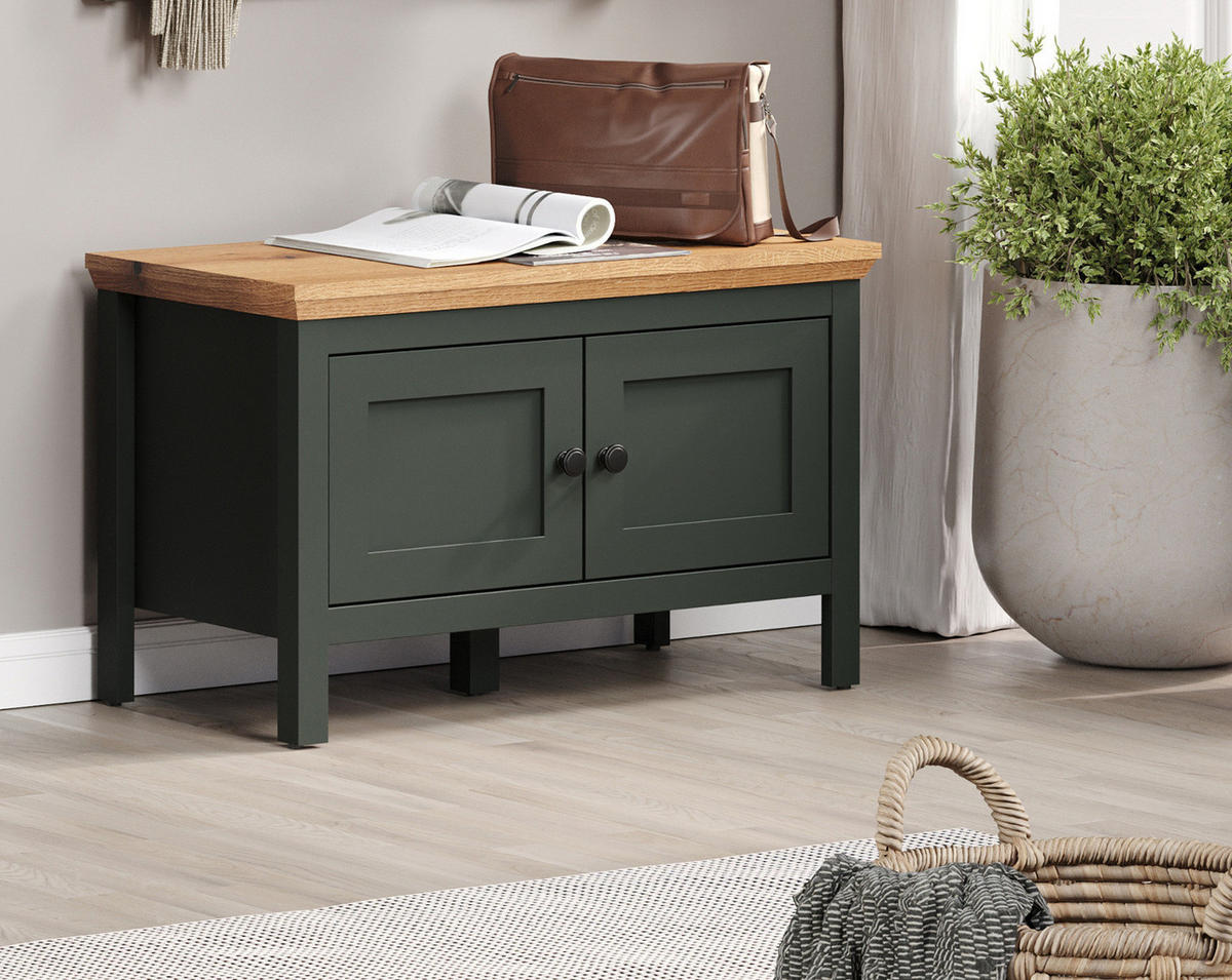 GARDEROBENBANK grün, Evoke Eiche Landhaus 77 x 48 cm, Sitzbank mit Stauraum - Eichefarben/Schwarz, Holzwerkstoff/Kunststoff (77/48/39cm) - Top.Furn
