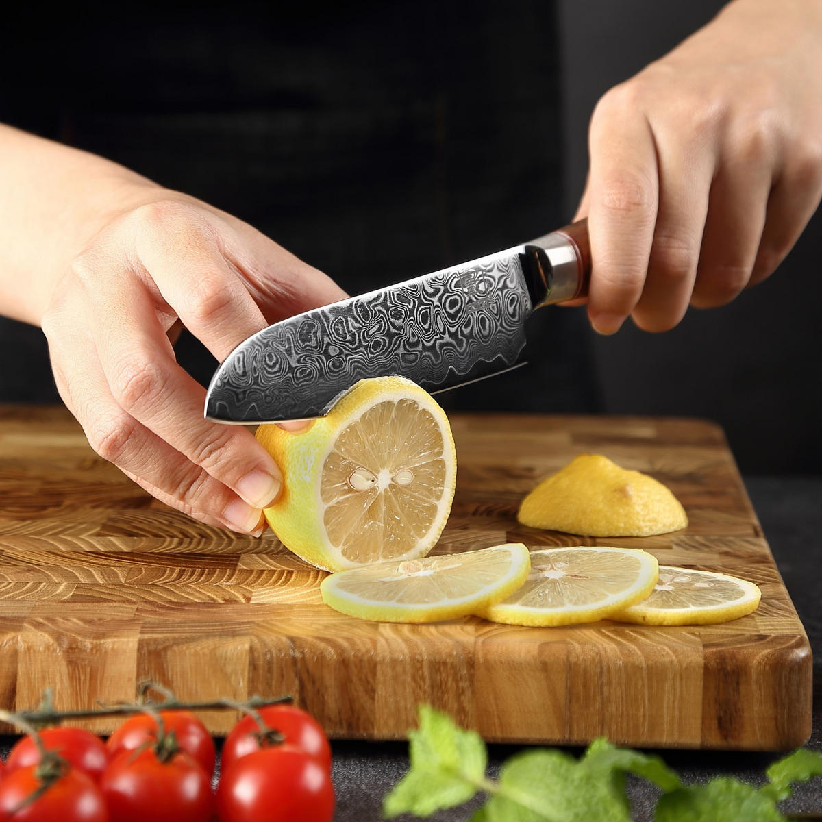 KLEINES SANTOKUMESSER 12 cm - Nussbaumfarben, Holz/Metall (24cm) - Zayiko