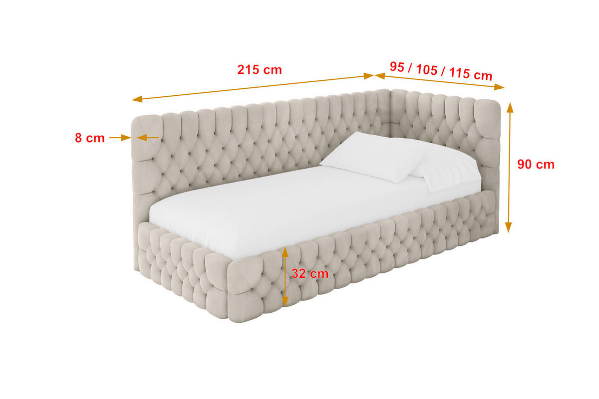 EINZELLBETT Jugendbett mit Bettkasten und Matratze H3/H4, Links - MULY 80x200 Beige - Ecru, Holzwerkstoff/Textil (80/200cm) - ALTDECOR