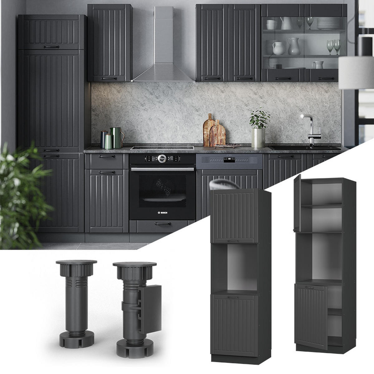 Dunkelgrau/Anthrazit, Holzwerkstoff (60/206.8/58cm) - Vicco