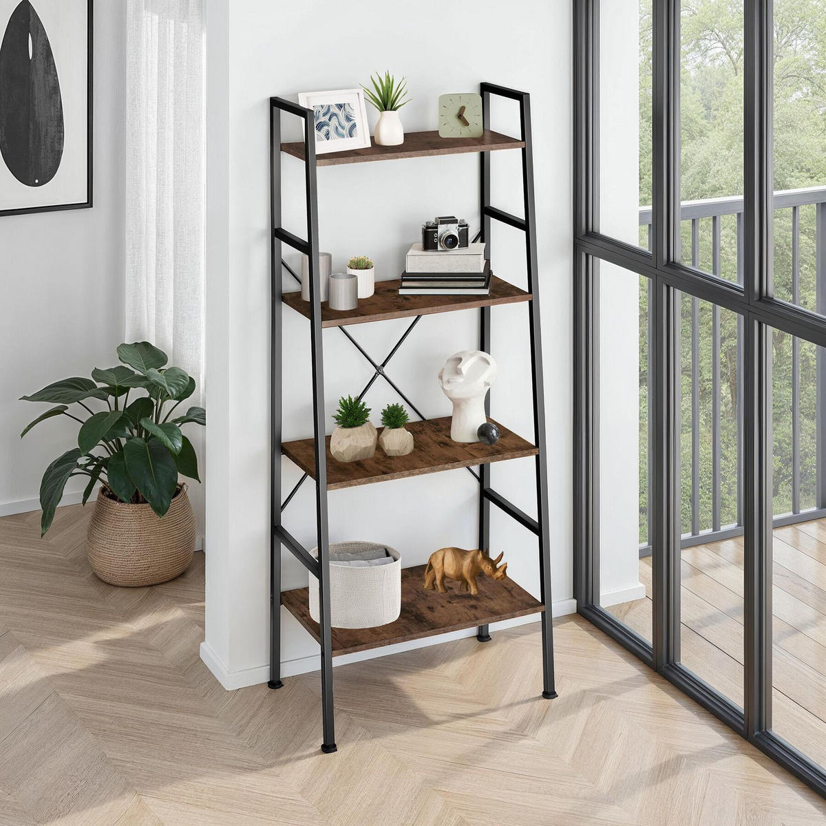 LEITERREGAL Liverpool,inklusive Kippschutz, 61,5 x 36,5 x 150 cm,Industrial Holz dunkel, rustikal - Rostfarben, Holz (36.5/150/61.5cm) - tectake