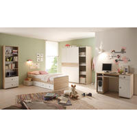 JUGENDZIMMER Wiki in Eiche Sonoma und Weiß 4 teilig mit Schwebetürenkleiderschrank - Braun, Holzwerkstoff (120/200/80cm)