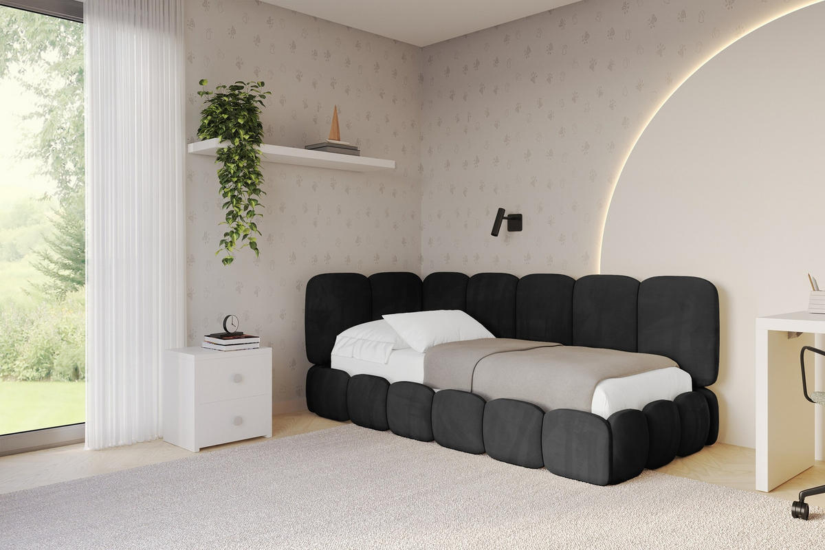 EINZELLBETT Jugendbett mit Bettkasten, Rechts - AVRY 100x200 Schwarz - Anthrazit/Schwarz, Holzwerkstoff/Textil (100/200cm) - ALTDECOR