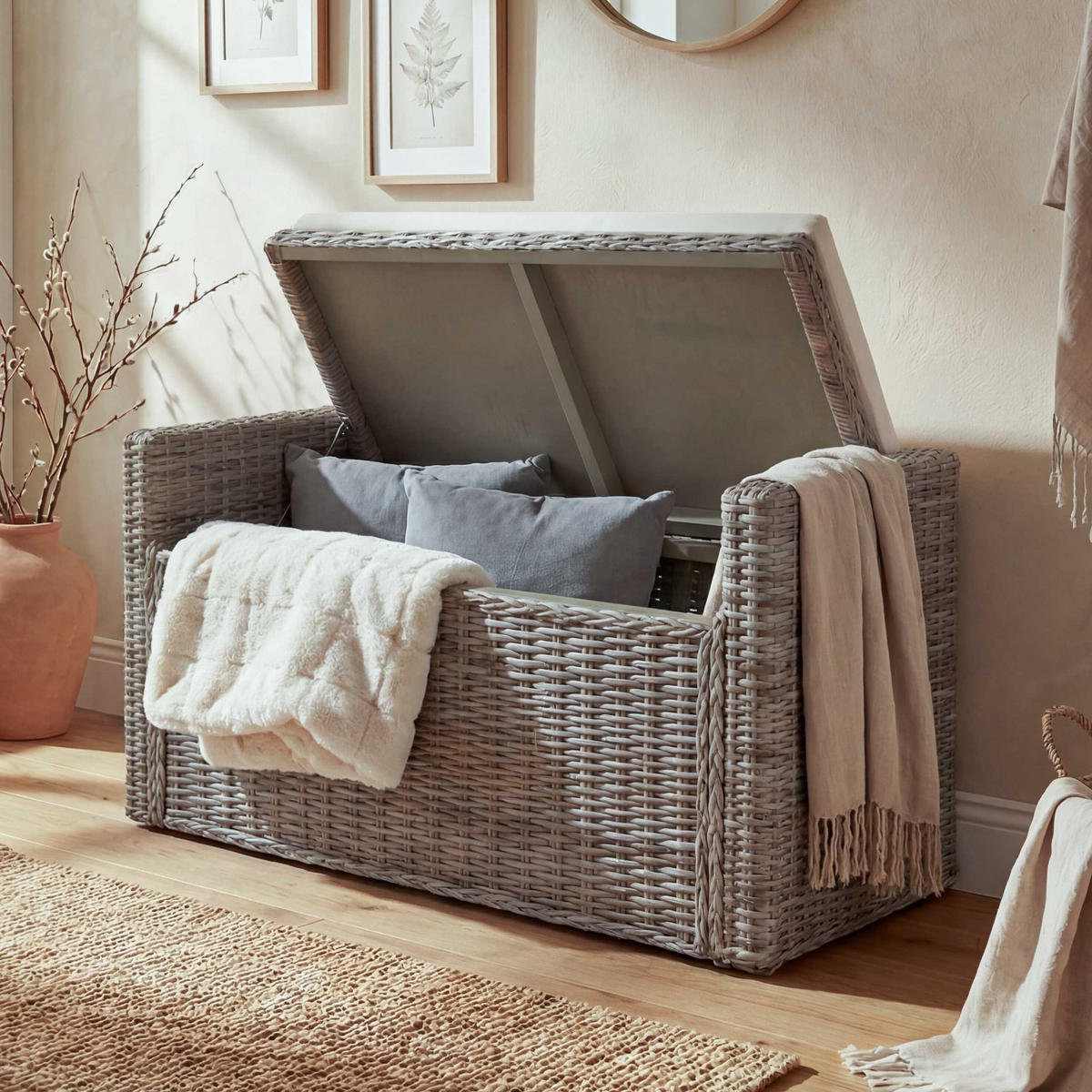 AUFBEWAHRUNGSTRUHE Grau, Braun - Braun/Grau, Holz (88/51/44cm) - MCW