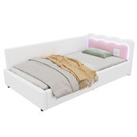 DNEVNI krevet 90/200 cm bijeli od baršuna i MDF-a s LED rasvjetom - bijela, tekstil (90/200cm) - OKWISH