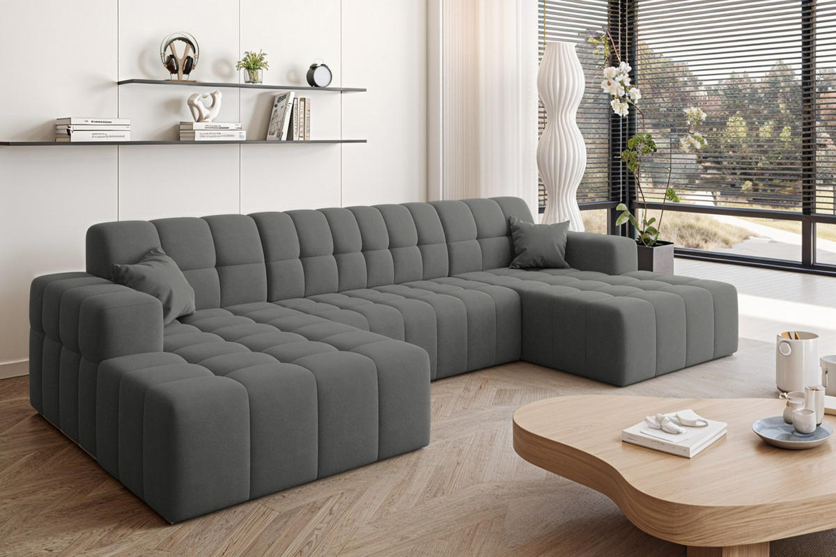ECKSOFA U-Form Nimes Stoff Portland Anthrazit - Anthrazit, Holz/Textil (168/350cm) - Kaiser Möbel