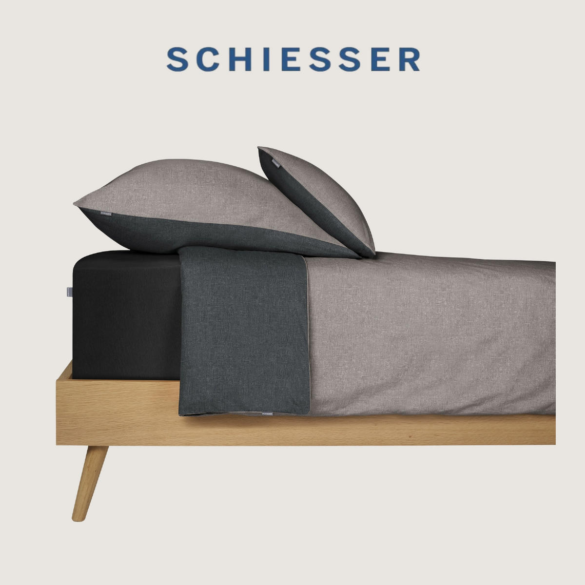 BETTWÄSCHESET Doubleface - Renforcé - 2-teilig - 155 x 220 cm - Grau-Schwarz - Schwarz, Textil (155/220cm) - SCHIESSER