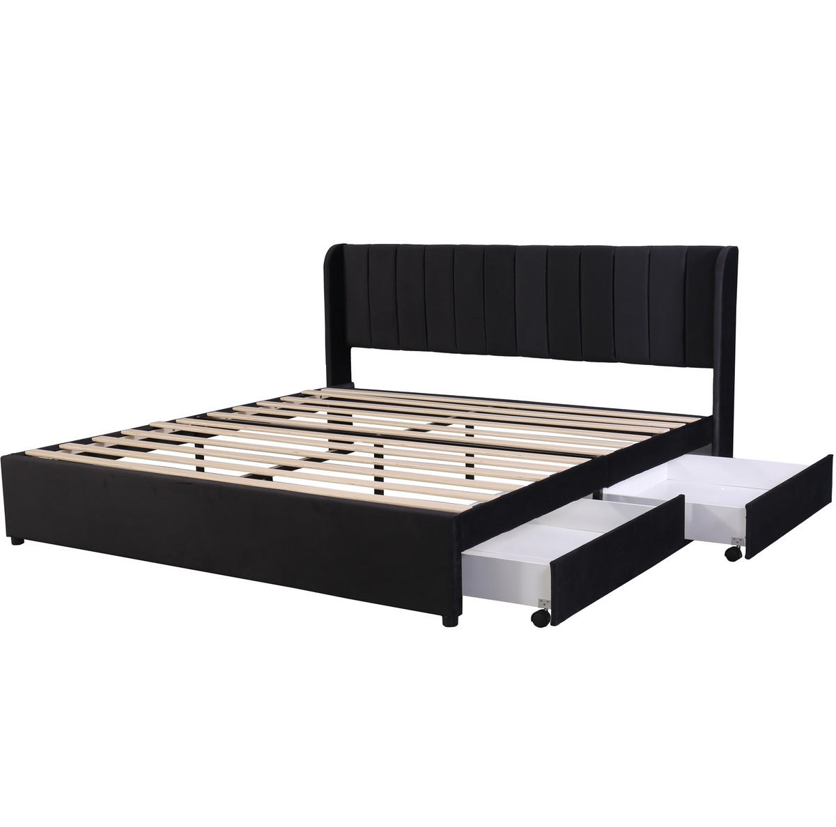 BETT mit 2 Schubladen 180x200 cm Samt Black - Schwarz, Holz (180/200cm) - Meubliv