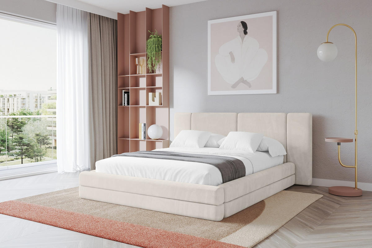 POLSTERBETT mit Bettkasten und Lattenrost, Bett mit Matratze H3/H4 - TEVO 160x200 Beige - Ecru, Holzwerkstoff/Textil (160/200cm) - ALTDECOR