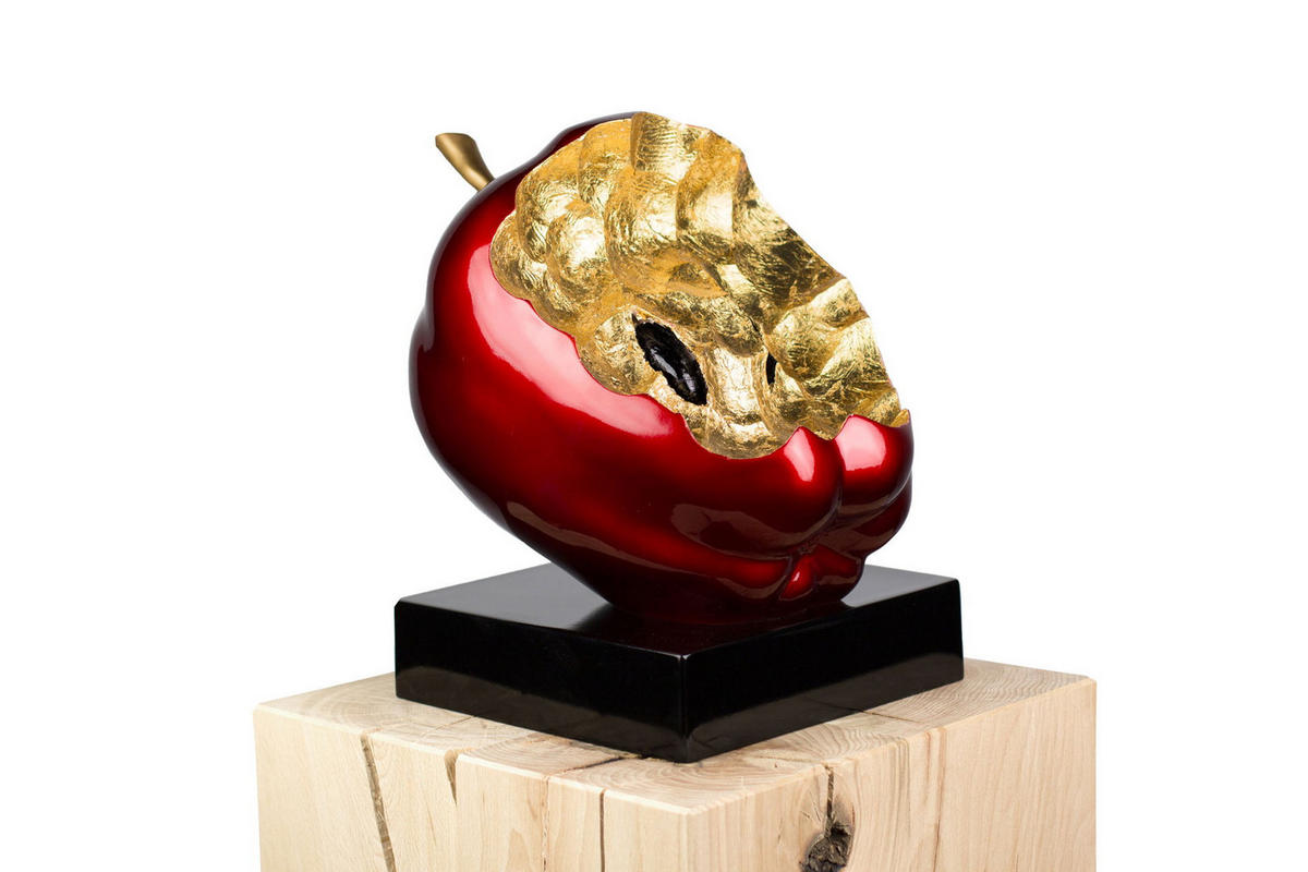 SKULPTUR Gold 31/31 cm - Rot/Goldfarben, Stein (3.5/31/23cm) - KUNSTLOFT