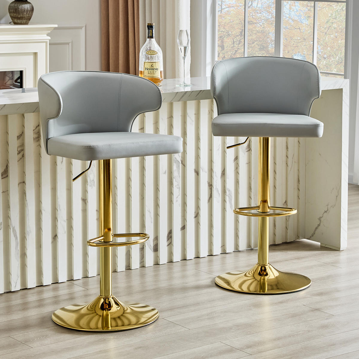BARHOCKER 2er-Set höhenverstellbar drehbar PU Light Gray - Hellgrau, Metall (45/110/49.7cm) - Meubliv