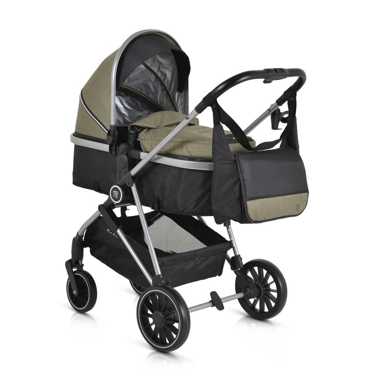 KINDERWAGEN 2 in 1 Kali grün umbaubar, Korb, Getränkehalter, Tasche - Grün, Metall (77/58/109cm) - Moni