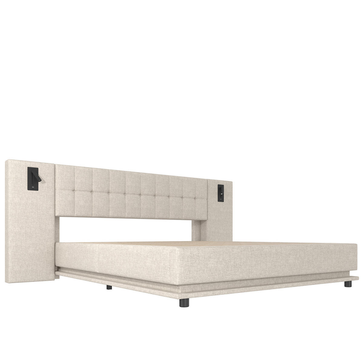 POLSTERBETT 180x200cm Beige Leinen LED-Leiste Kopfteil Spot USB - Beige, Holz (180/200cm) - FLIEKS