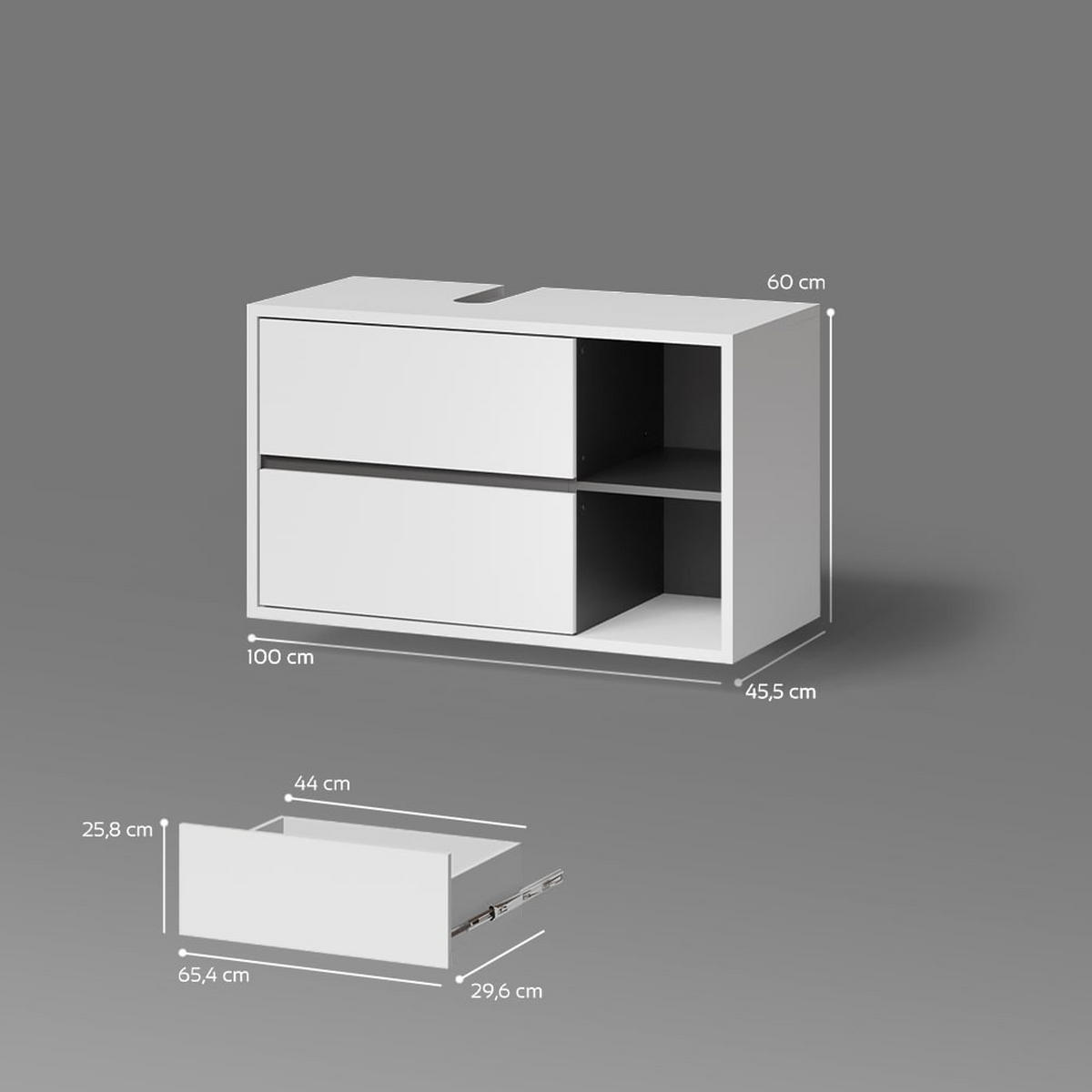 WASCHBECKENUNTERSCHRANK Vomano Weiß 100 x 60 cm - Anthrazit/Weiß, Holzwerkstoff (100/60/45.5cm) - Livinity®