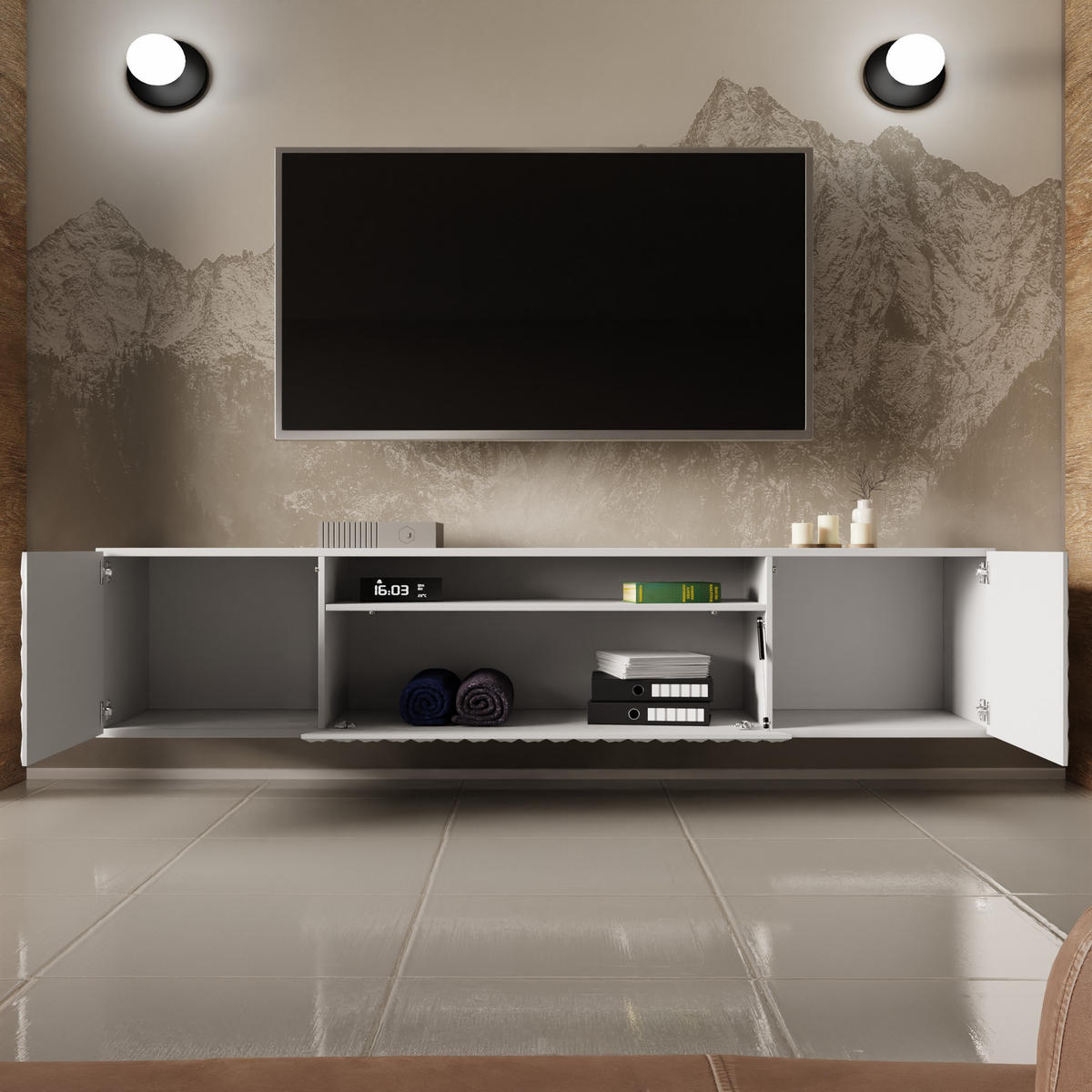 LOWBOARD ROVA 200/41/40 cm, Hängender TV-Schrank Weiß - Weiß, Holzwerkstoff (200/41/40cm) - MASSENO