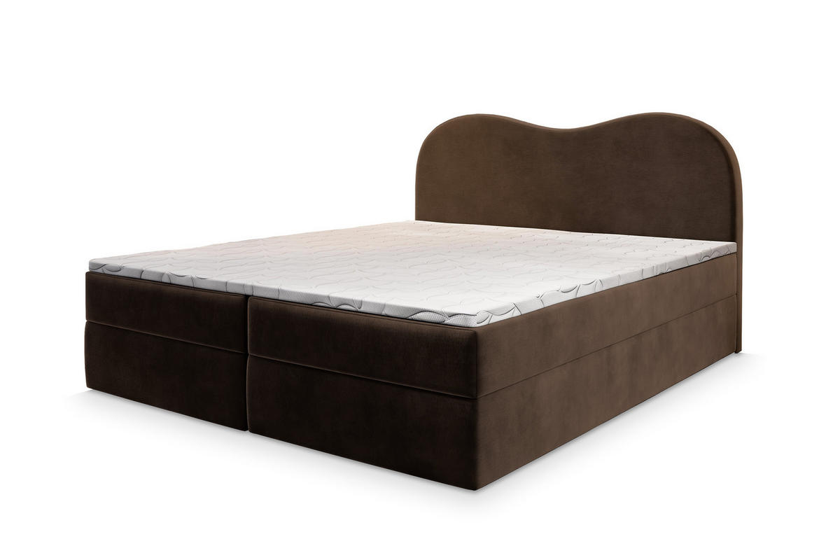 BOXBETT FLUVIA M 160x200 cm mit Matratze und Topper - Braun - Braun, Holz (160/200cm) - MASSENO