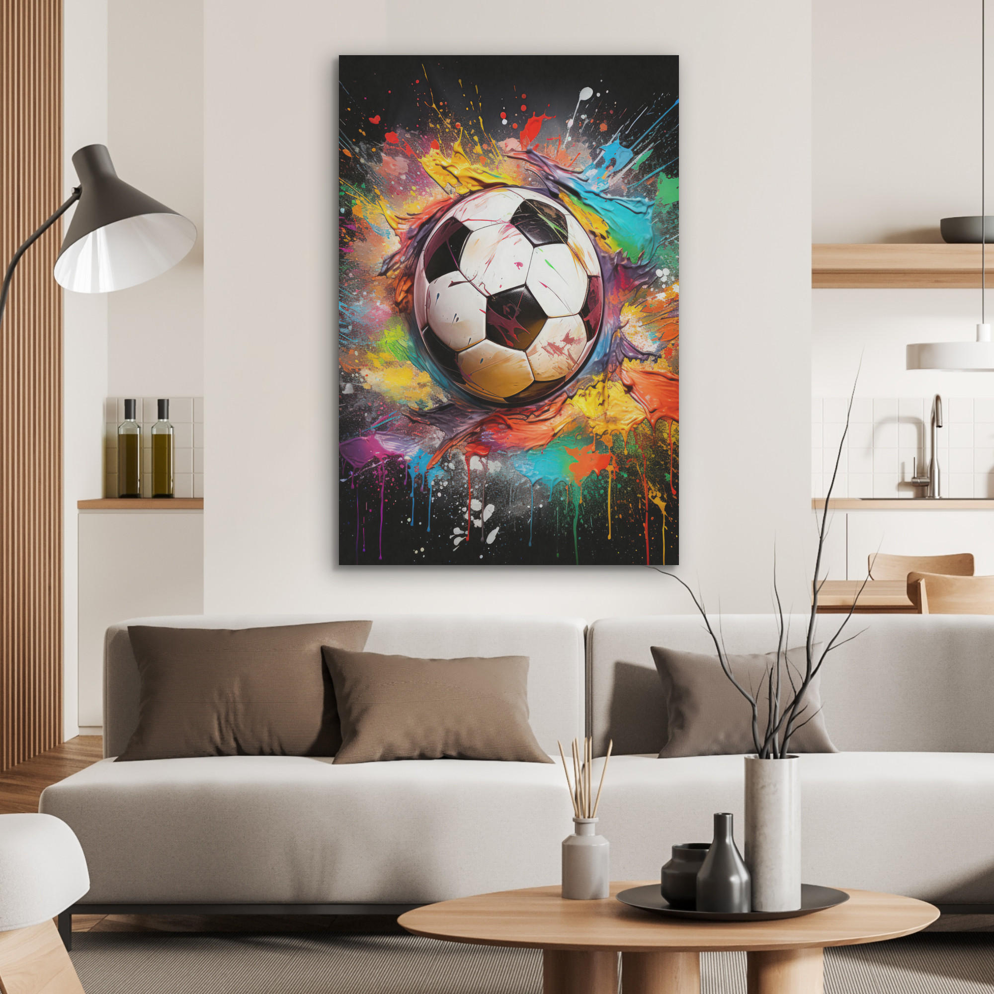AKUSTIKPANEEL Fußball - Farbe - Farben - Schwarz - Weiß 70x100 cm - Weiß, Textil (70/0.9/100cm) - MuchoWow