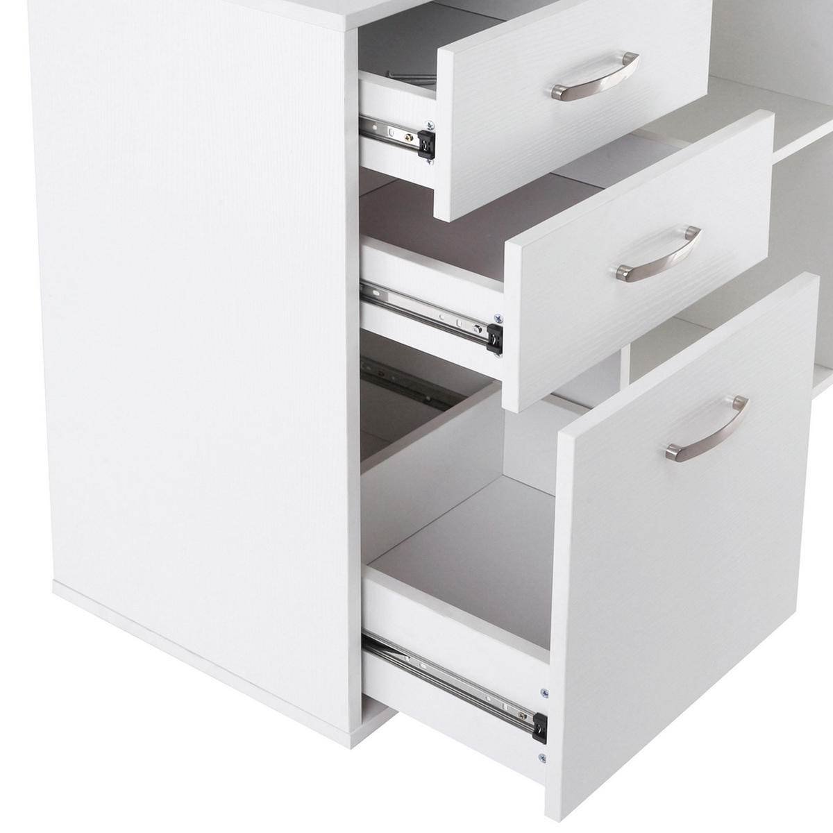 ECKSCHREIBTISCH Weiß modulierbar mit 3 Schubladen und 2 Fächern 162/50/76 cm - Weiß, Holz (50/162/76cm) - PANGIVO