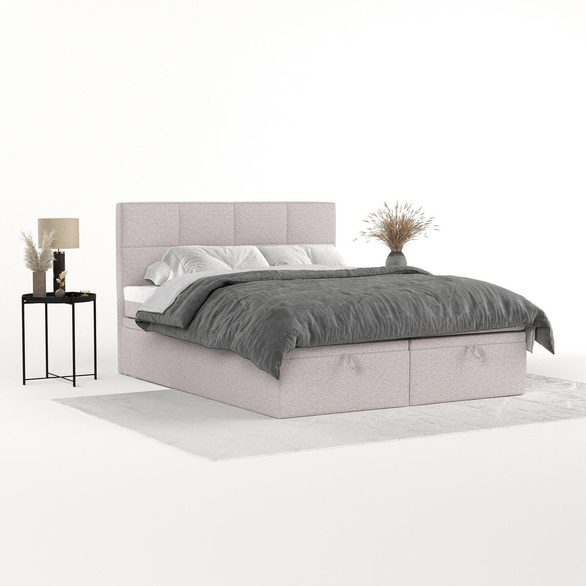 BOXBETT Tessa 180/200 cm Beige im Riva Stoff - Beige/Schwarz, Holz/Holzwerkstoff (180/200cm) - AltaBeds