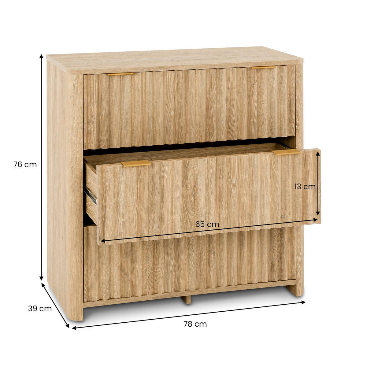 KOMMODE ELLA Eiche - Eichefarben, Holzwerkstoff (78/77/39cm) - IDIMEX
