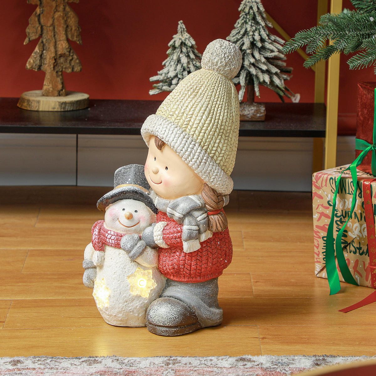 VÁNOČNÍ dekorace figurka trpaslíka 45,5 cm se sněhulákem LED světlem pro vnitřní i venkovní použití - různobarevná, kov/plast (18/45.5/25cm) - HOMCOM