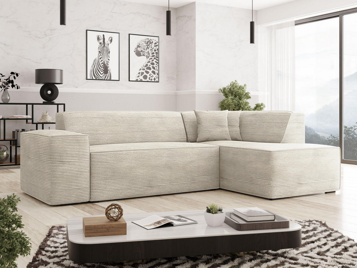 ECKSOFA Lordin Cord, Seite: Rechts - Schwarz/Naturfarben, Holz/Textil (267/205cm) - MIRJAN24